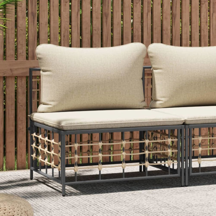 Garden Middle Sofa with Beige Cushions Poly Rattan Tlaoto