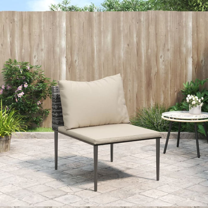 Garden Middle Sofa with Cushions Grey Poly Rattan Tlaoxa