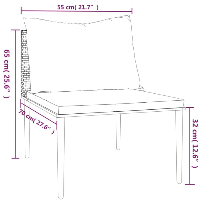 Garden Middle Sofa with Cushions Grey Poly Rattan Tlaoxa