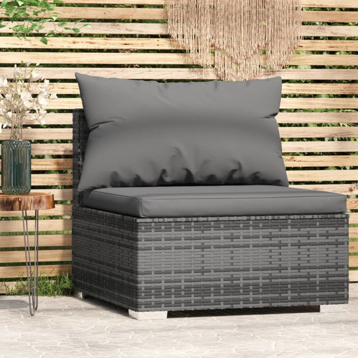 Garden Middle Sofa with Cushions Grey Poly Rattan Toipop