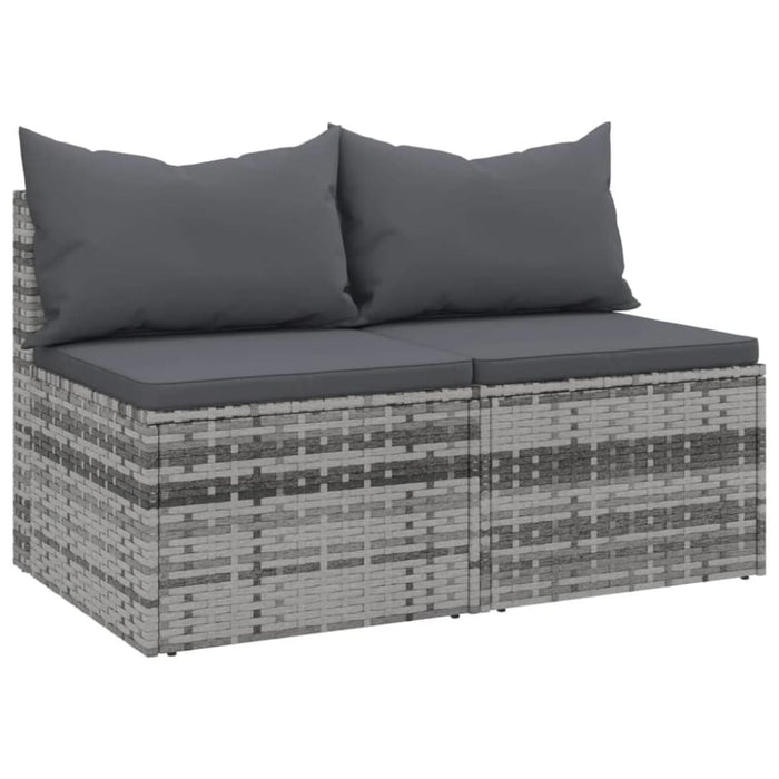 Garden Middle Sofas with Cushions 2 Pcs Grey Poly Rattan