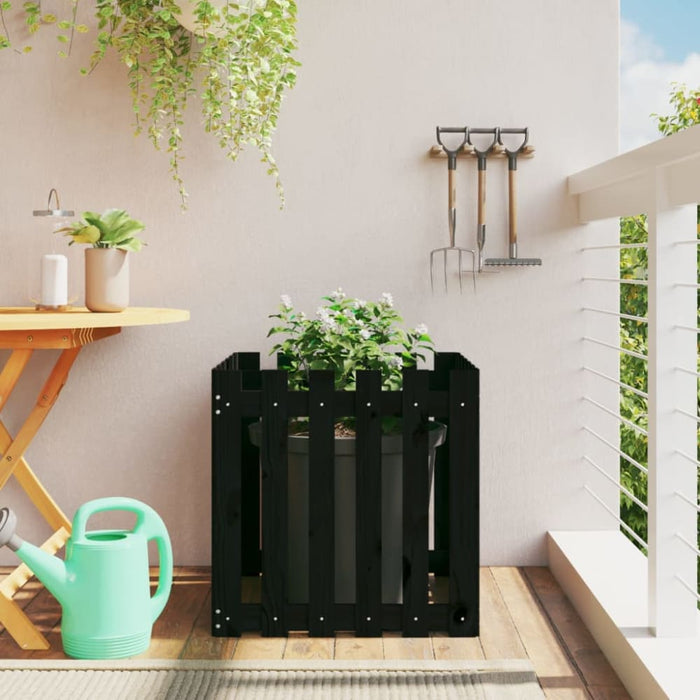 Garden Planter with Fence Design Black 60x60x60 Cm Solid