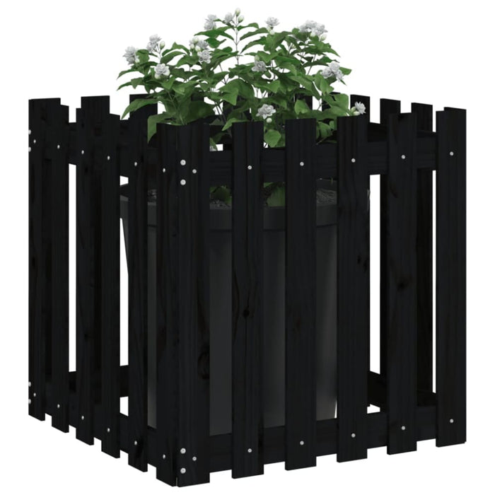 Garden Planter with Fence Design Black 60x60x60 Cm Solid