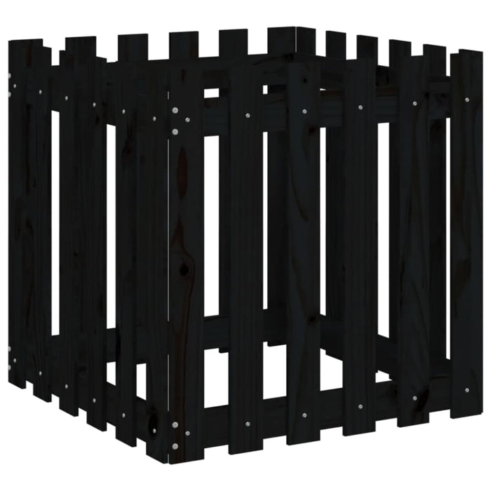 Garden Planter with Fence Design Black 60x60x60 Cm Solid