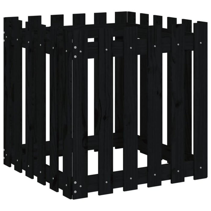 Garden Planter with Fence Design Black 60x60x60 Cm Solid