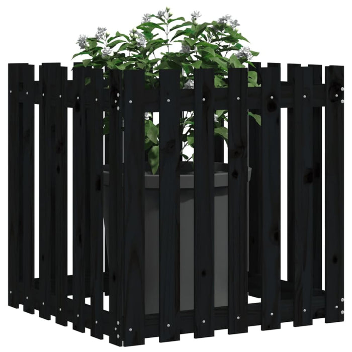 Garden Planter with Fence Design Black 70x70x70 Cm Solid