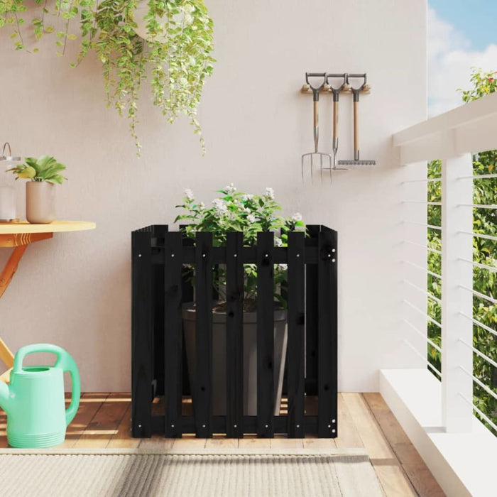 Garden Planter with Fence Design Black 70x70x70 Cm Solid
