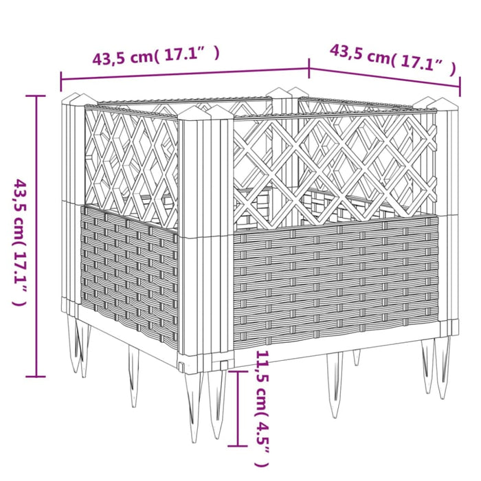 Garden Planter with Pegs Grey 43.5x43.5x43.5 Cm Pp Tlnbbk