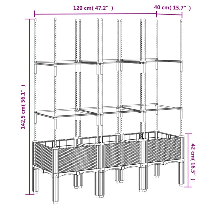 Garden Planter with Trellis Grey 120x40x142.5 Cm Pp Tlikpl