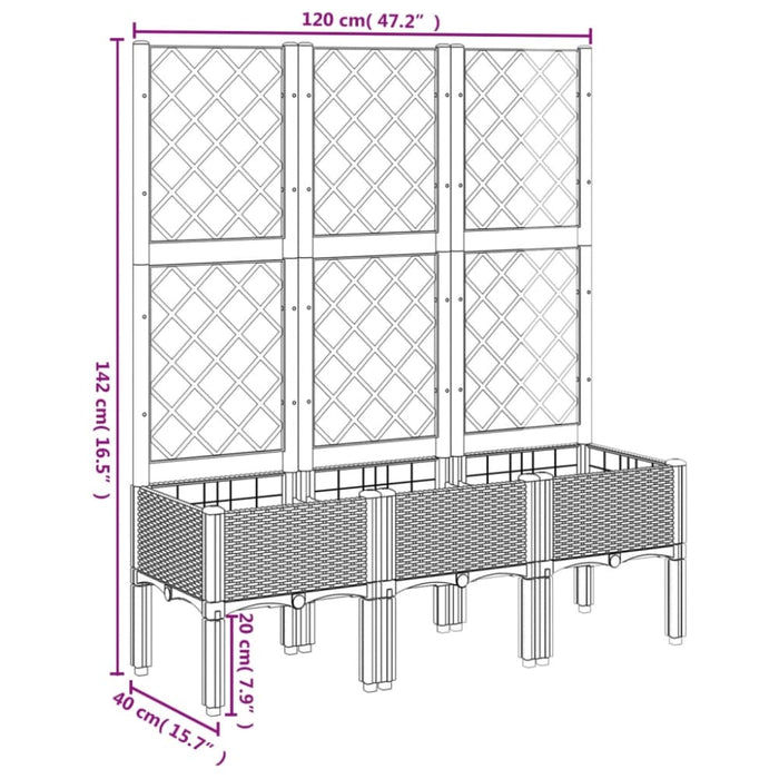 Garden Planter with Trellis Grey 120x40x142 Cm Pp Tlikxl