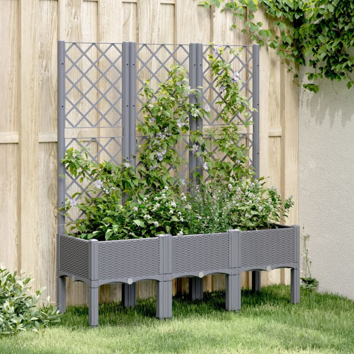 Garden Planter with Trellis Grey 120x40x142 Cm Pp Tlikxl