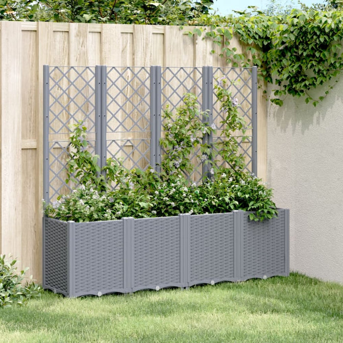 Garden Planter with Trellis Grey 160x40x140 Cm Pp Tlinio