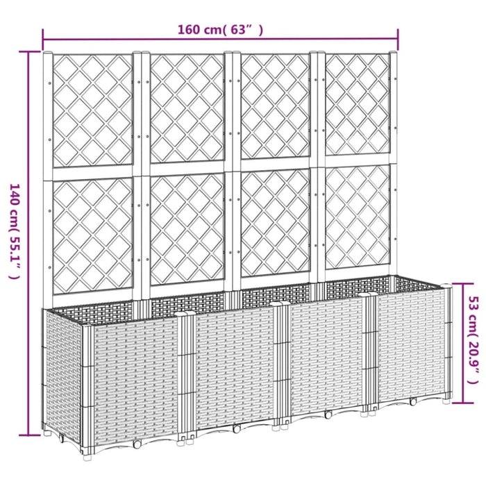 Garden Planter with Trellis Grey 160x40x140 Cm Pp Tlinio