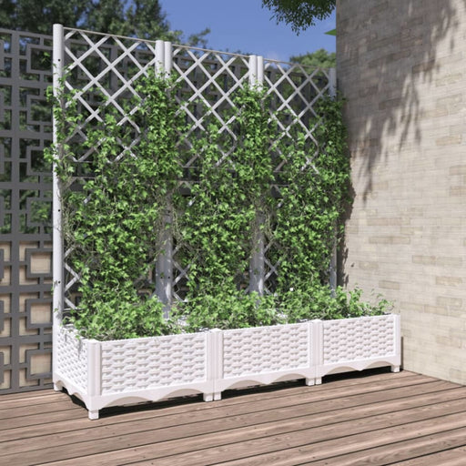 Garden Planter with Trellis White 120x40x121.5 Cm Pp Optxnt