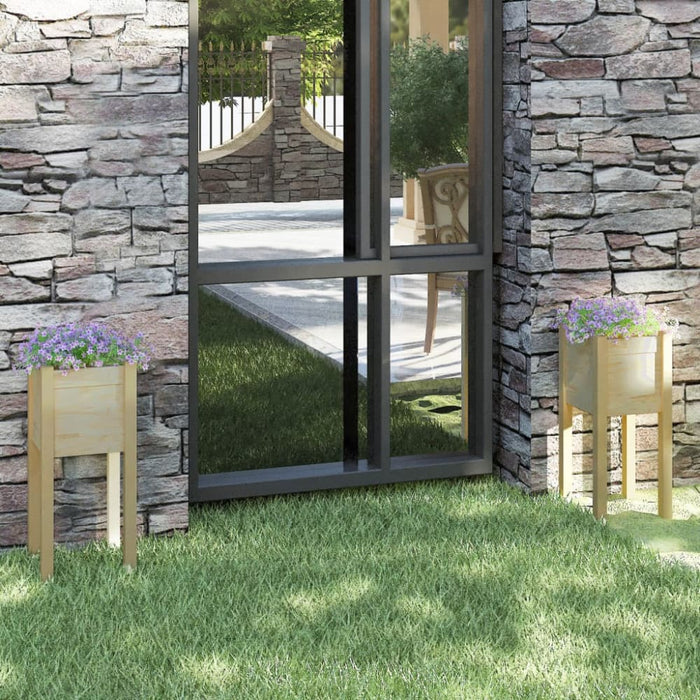 Garden Planters 2 Pcs 31x31x70 Cm Solid Pinewood Nobinb