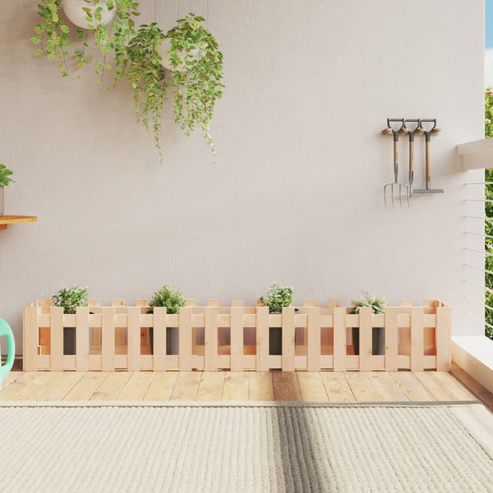 Garden Raised Bed with Fence Design 200x30x30 Cm Solid Wood