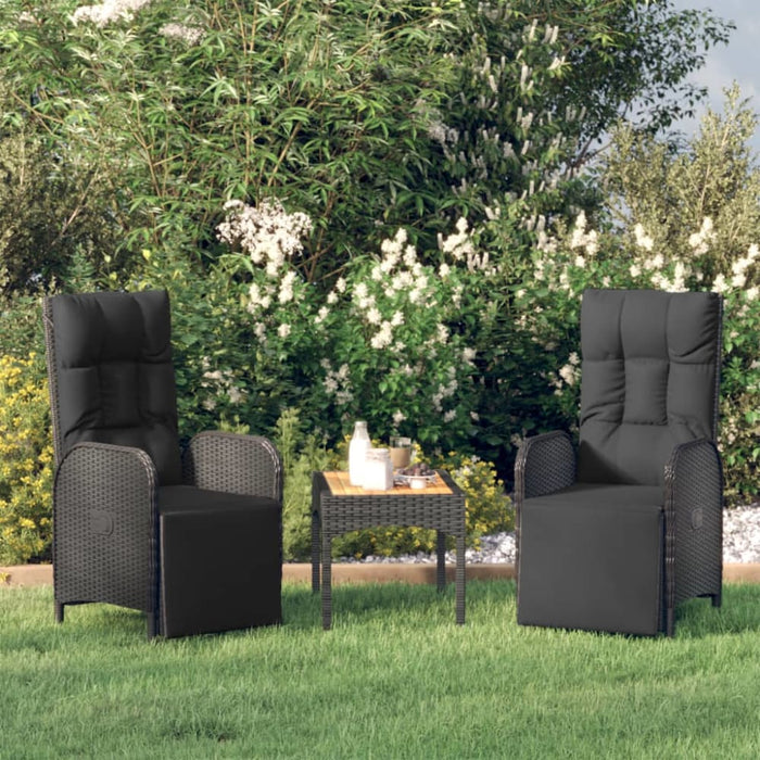 Garden Reclining Chairs 2 Pcs with Table Black Poly Rattan
