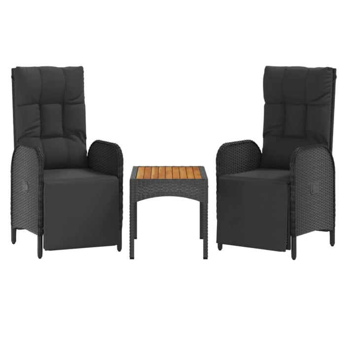Garden Reclining Chairs 2 Pcs with Table Black Poly Rattan