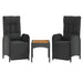 Garden Reclining Chairs 2 Pcs with Table Black Poly Rattan