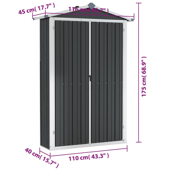 Garden Shed Anthracite 116x45x175 Cm Galvanised Steel Altbt