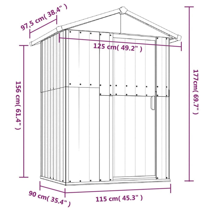 Garden Shed Anthracite 126x97.5x177 Cm Galvanised Steel