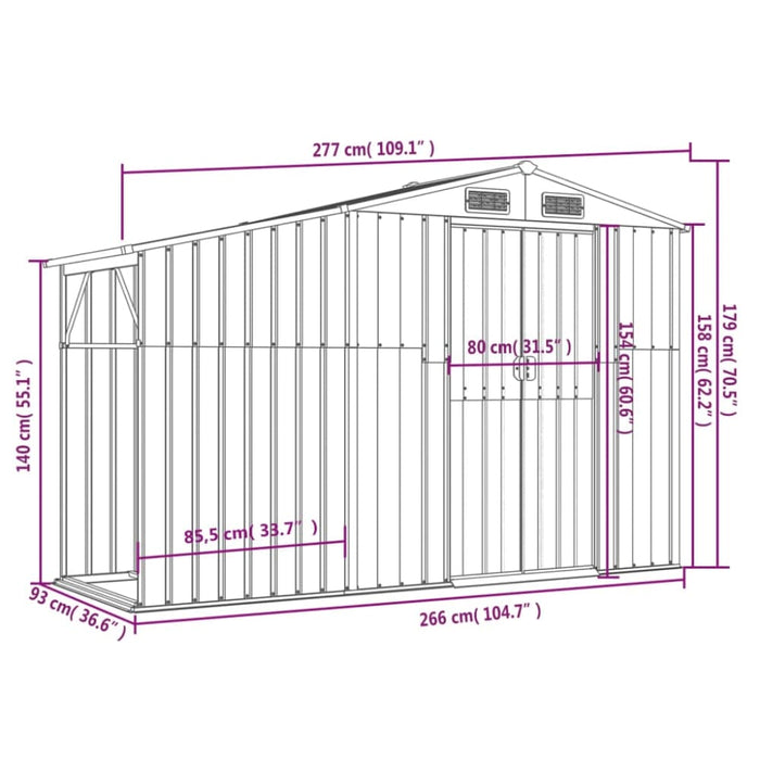 Garden Shed Anthracite 277x93x179 Cm Galvanised Steel Tlapon