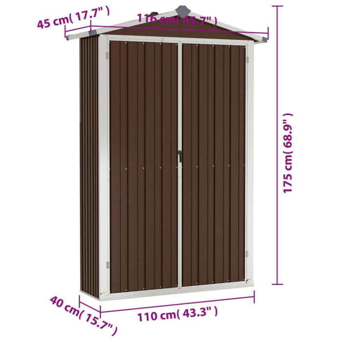 Garden Shed Brown 116x45x175 Cm Galvanised Steel Altba