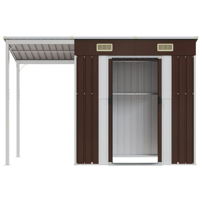 Garden Shed With Extended Roof Brown 277x110.5x181 Cm Steel