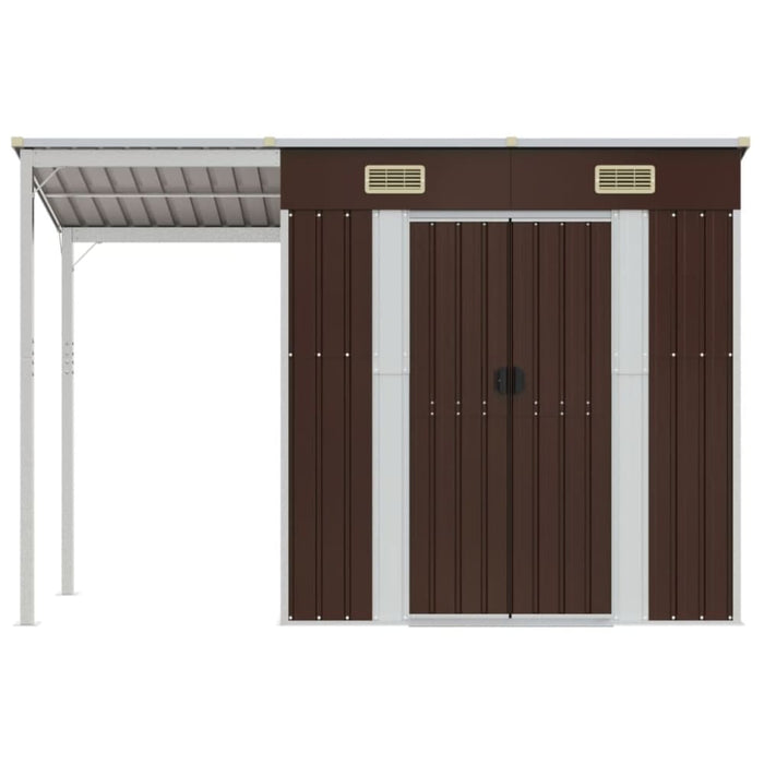 Garden Shed With Extended Roof Brown 277x110.5x181 Cm Steel