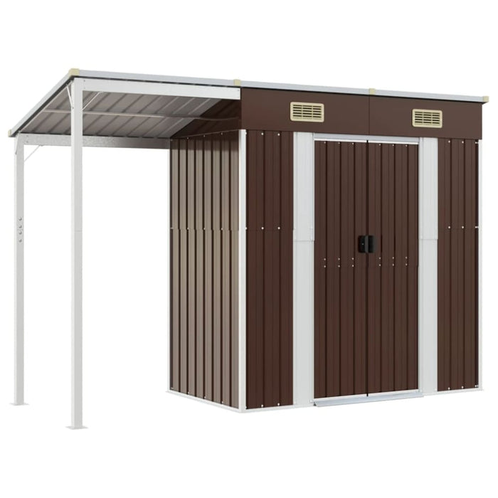 Garden Shed With Extended Roof Brown 277x110.5x181 Cm Steel