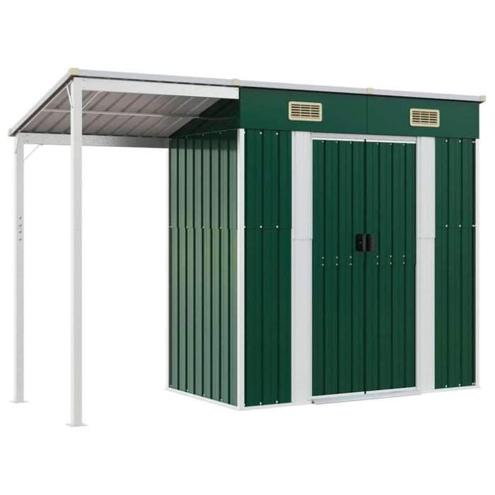 Garden Shed With Extended Roof Green 277x110.5x181 Cm Steel