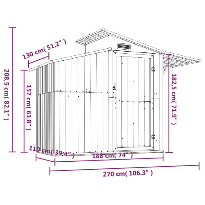 Garden Shed Grey 270x130x208.5 Cm Galvanised Steel Tolxat