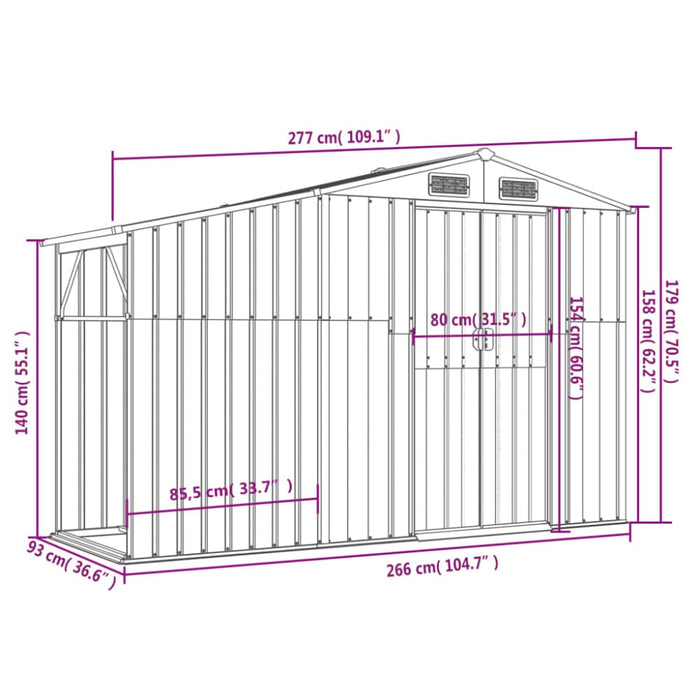 Garden Shed Grey 277x93x179 Cm Galvanised Steel Tlapol