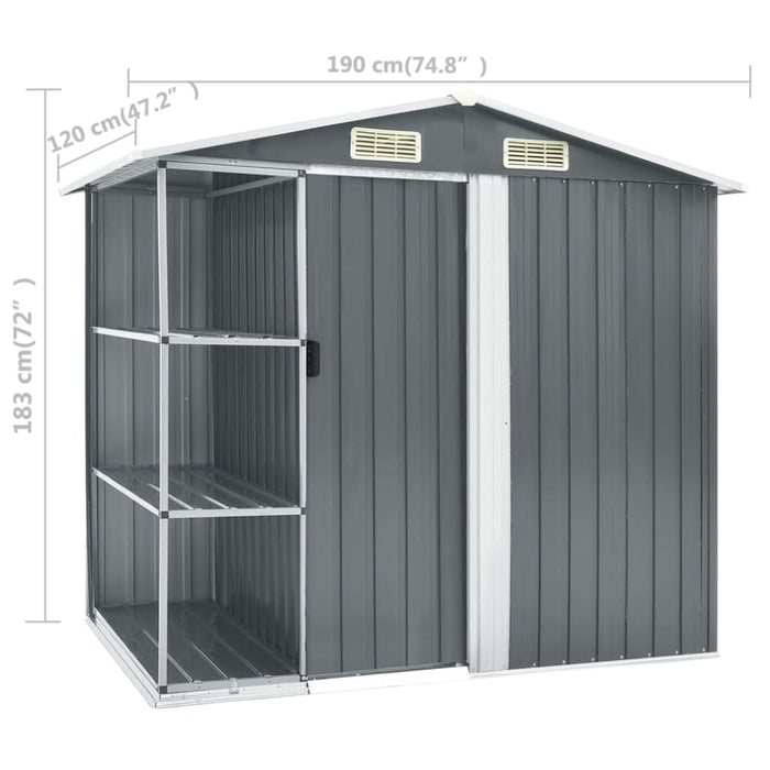 Garden Shed with Rack Grey 205x130x183 Cm Iron Aiobt
