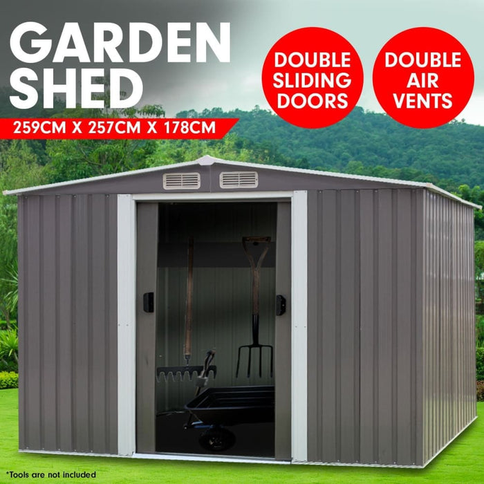 Garden Shed Spire Roof 8ft x Outdoor Storage Shelter - Grey