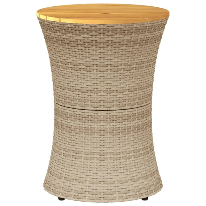 Garden Side Table Drum Shape Beige Poly Rattan And Solid