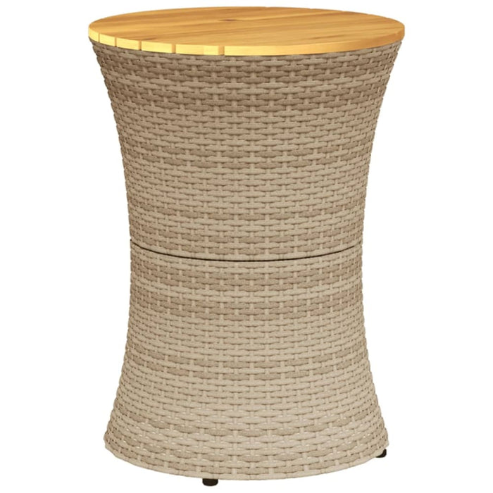 Garden Side Table Drum Shape Beige Poly Rattan And Solid