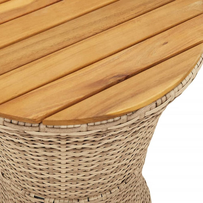 Garden Side Table Drum Shape Beige Poly Rattan And Solid