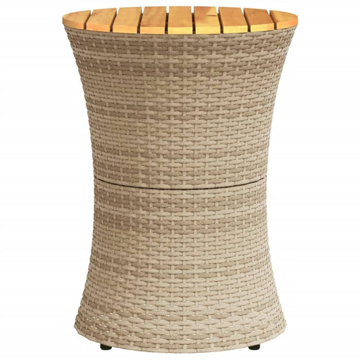 Garden Side Table Drum Shape Beige Poly Rattan And Solid