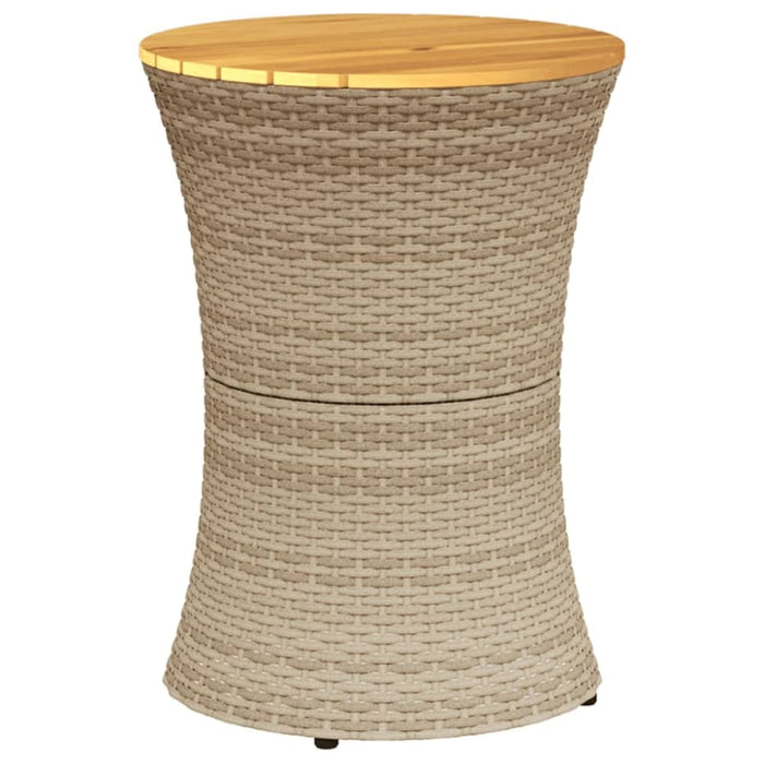 Garden Side Table Drum Shape Beige Poly Rattan And Solid