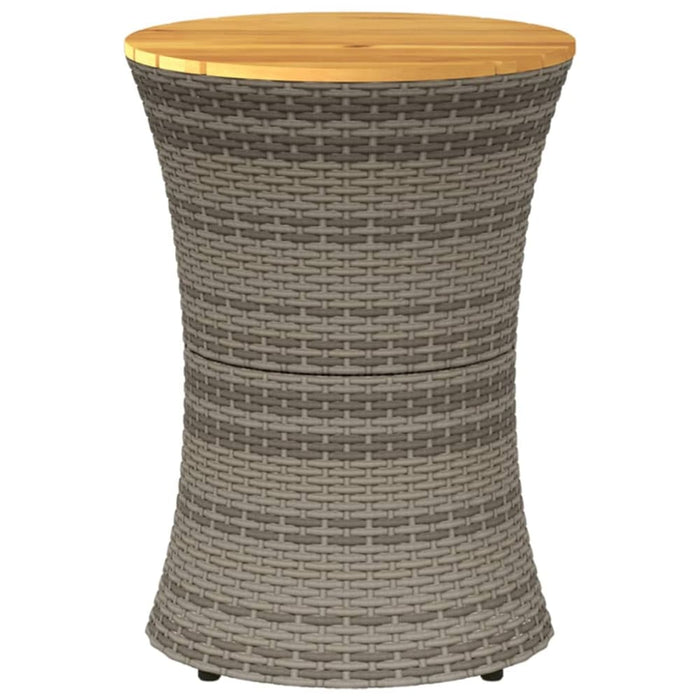 Garden Side Table Drum Shape Grey Poly Rattan And Solid