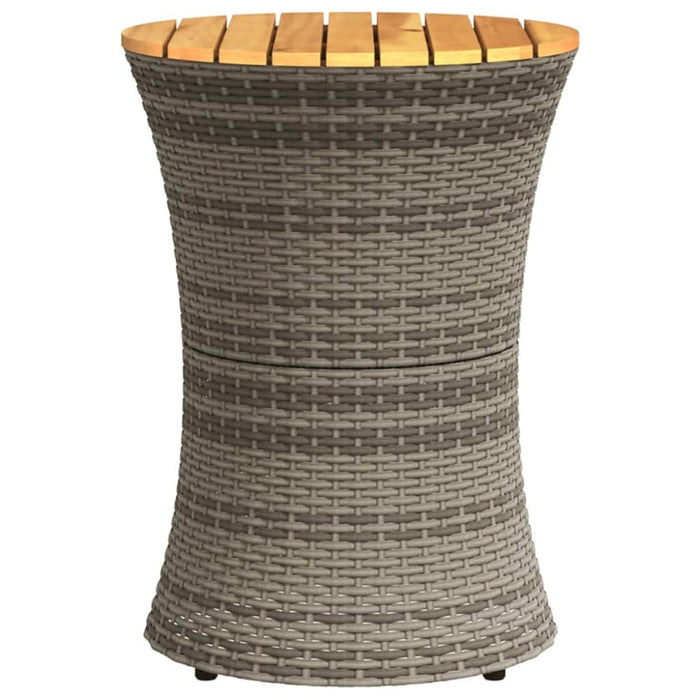 Garden Side Table Drum Shape Grey Poly Rattan And Solid