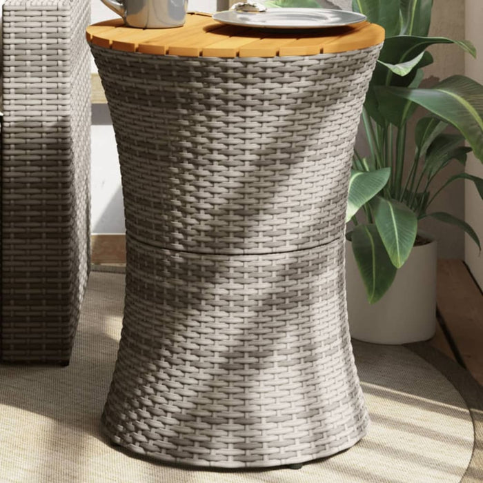 Garden Side Table Drum Shape Grey Poly Rattan And Solid