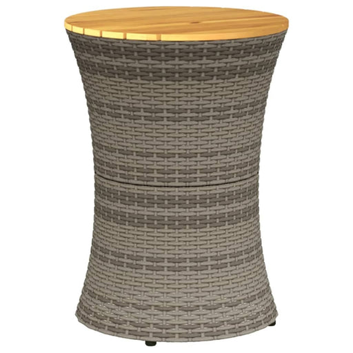Garden Side Table Drum Shape Grey Poly Rattan And Solid