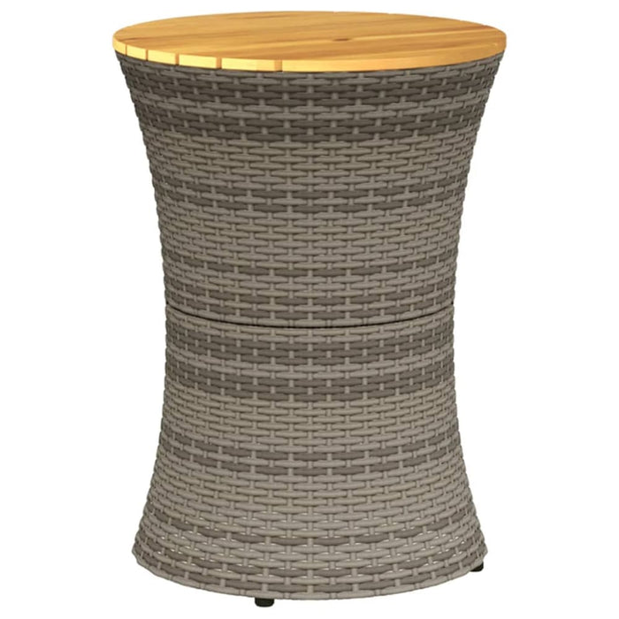 Garden Side Table Drum Shape Grey Poly Rattan And Solid