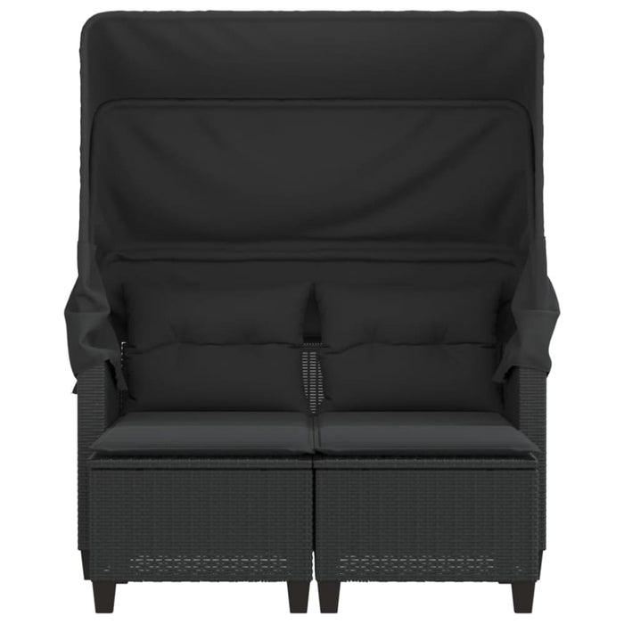 Garden Sofa 2-seater with Canopy and Stools Black Poly