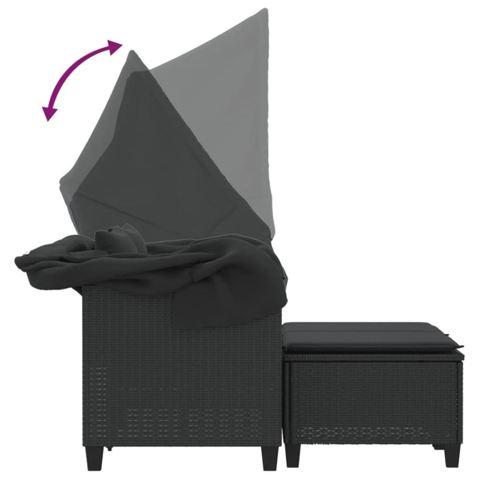 Garden Sofa 2-seater with Canopy and Stools Black Poly
