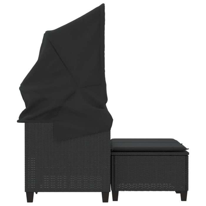 Garden Sofa 2-seater with Canopy and Stools Black Poly