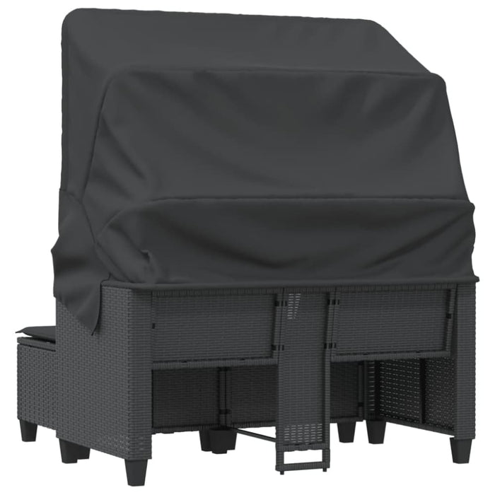 Garden Sofa 2-seater with Canopy and Stools Black Poly