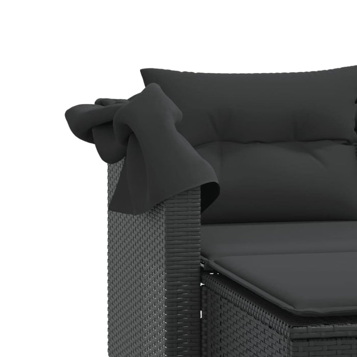 Garden Sofa 2-seater with Canopy and Stools Black Poly